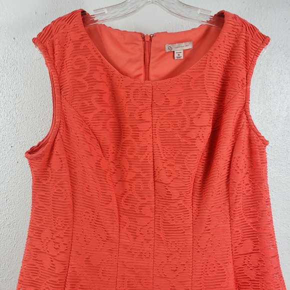 CB Women's Orange Lined Embroidered Fishnet Zip Back Sleeveless Dress - Picture 2 of 13